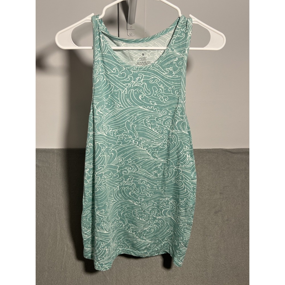 SONOMA Women's‎ Teal White Wave Pattern Activewear Tank Top Size S Small Cotton